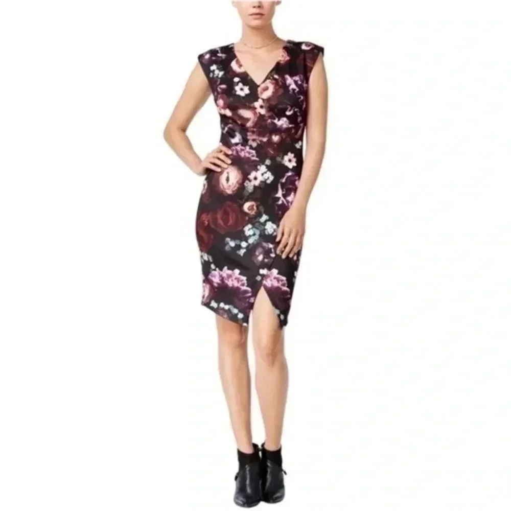 Bar Ill Womens Floral Print Envelope Sheath Dress Large